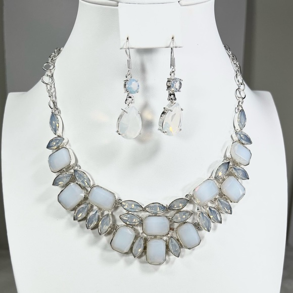 Opalite Large 925 Gemstone Necklace & Earrings Set - Picture 1 of 11
